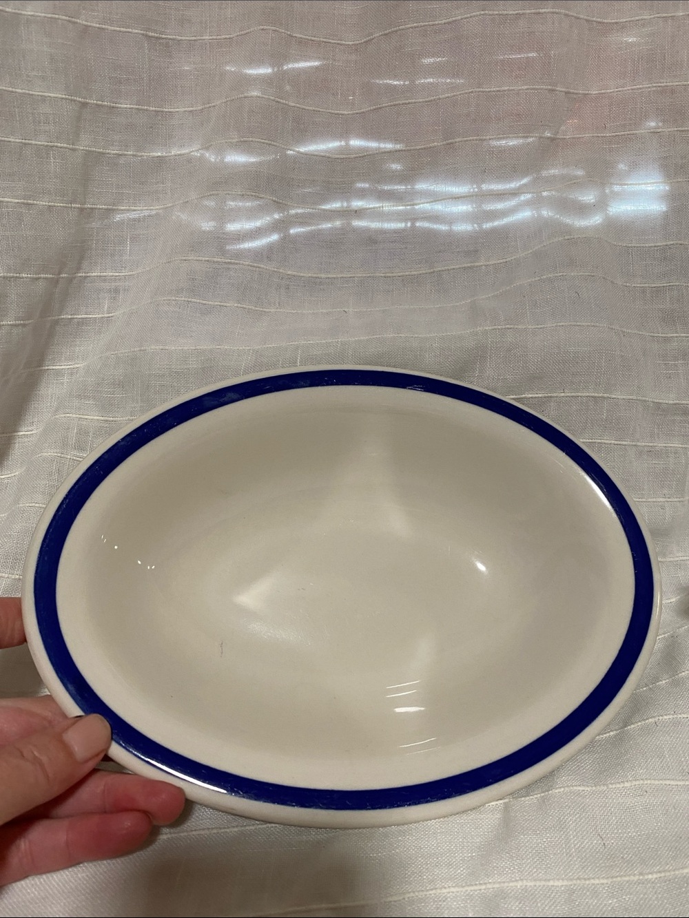 Homer Laughlin White Ceramic Bowl with Cobalt Blue Rim